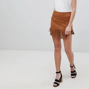NWOT Newbury Kustom USA Faux Suede Fringe Skirt